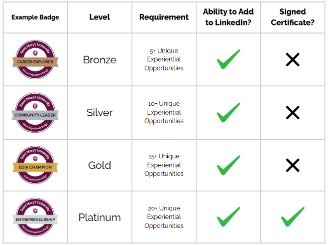 Grid of badge levels