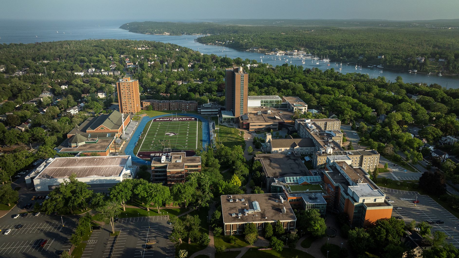An aerial view of campus